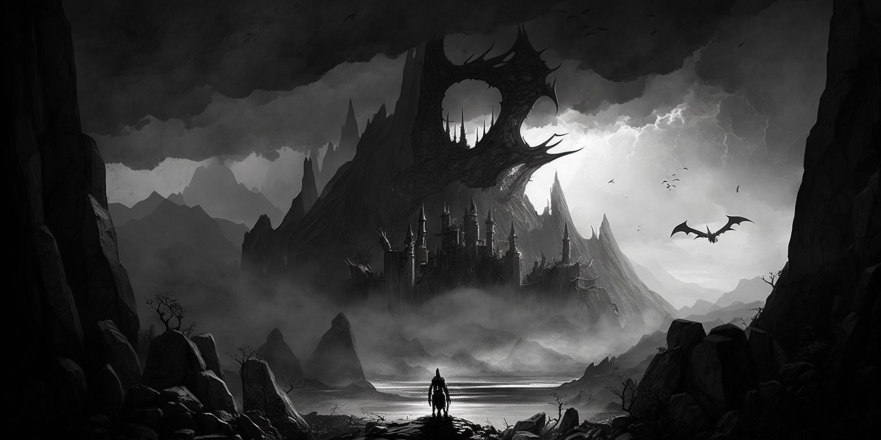 A fantasy hellscape setting depicting the Shadowfell in Dungeons and Dragons.